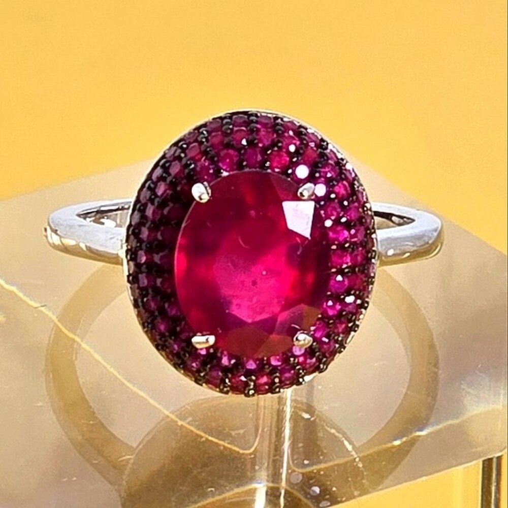 925 Sterling Silver Ring Sz 7.75  with Natural  Ruby Gemstone